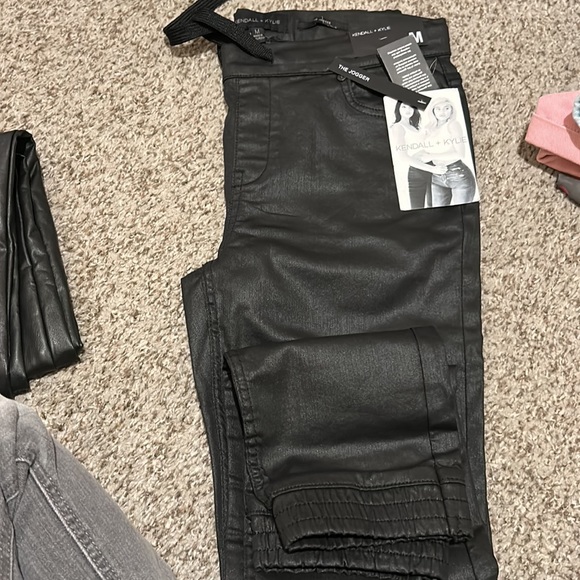 Kendall & Kylie & Sono blk pants. 1 coated denim, 1 faux leather legging. - Picture 2 of 6
